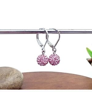 NWT Beautiful Pink Rhinestone Ball Silver Earrings!!